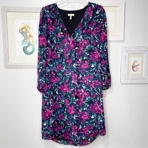 JOIE Floral Silk 3/4 Sleeve V-Neck Dress Size Small